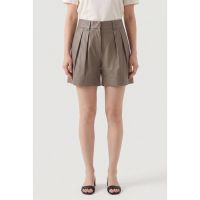 Brunello Cucinelli WomenS Taupe Leather Pleated Shorts
