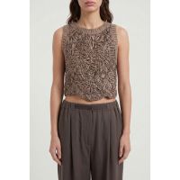 Brunello Cucinelli Taupe Crochet Knit Sweater