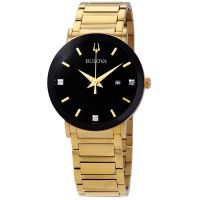 Bulova Diamond Black Dial Yellow Gold-tone Mens Watch