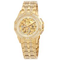 Bulova Octava Automatic Crystal Gold Skeleton Dial Mens Watch