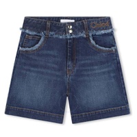 Chloe Girls Denim Blue Logo-Embroidered Shorts