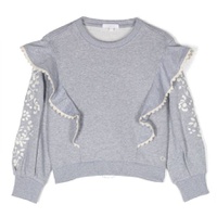 Chloe Girls Floral-Embroidered Ruffled Sweatshirt