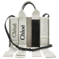 Chloe Sand Linen Woody Small Logo Tote