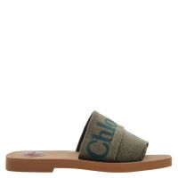 Chloe Woody Logo Flat Mules in Sweet Khaki