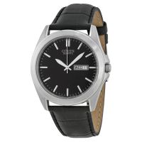 Citizen Black Dial Black Leather Mens Watch