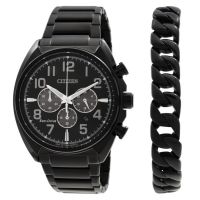 Citizen Chronograph Black Dial Mens Watch and Bracelet Box Set