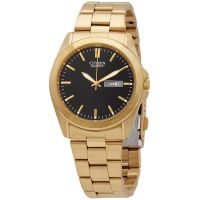 Citizen Quartz Black Dial Yellow Gold-tone Mens Watch