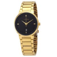 Citizen Quartz Black Dial Yellow Gold-tone Mens Watch