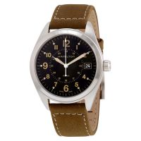 Hamilton Khaki Black Dial Tan Suede Mens Watch