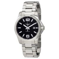 Longines Conquest Black Dial Stainless Steel Mens 43mm Watch