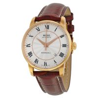Mido Baroncelli Silver Dial Brown Leather Mens Watch