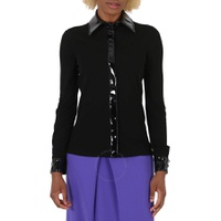 Moschino Black Vinyl Detail Long-Sleeve Organzine Shirt
