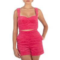 Moschino Fantasy Print Fucsia All-Over Logo Crop Top
