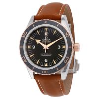 Omega Seamaster 300 Black Dial Brown Leather Mens Watch