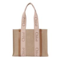 Open Box - Chloe Ladies Blushy Beige Woody Tote Bag In Linen