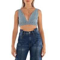 Rabanne Ladies Light Blue Denim Studded Denim Bralette