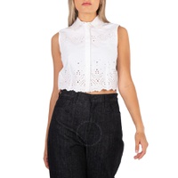Rabanne Ladies Optical White Sleeveless Crop Top