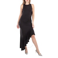 Rotate Ladies Black Gathered Asymmetric Midi Dress