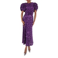Rotate Ladies Purple Magic Sequins Puff Sleeve Dress