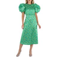 Rotate Midi Dress With Multicolor Floral Print And Puffed Sleeve