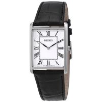 Seiko Essentials Quartz White Dial Black Leather Mens Watch