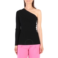 Victoria Beckham Ladies Black One Shoulder Ribbed Top