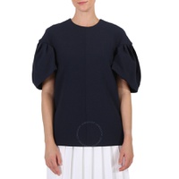 Victoria Beckham Ladies Knit Tops Navy Tuck Sleeve Top