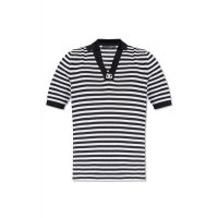 Dolce & Gabbana DG Logo Embroidered Striped V-Neck Polo Shirt