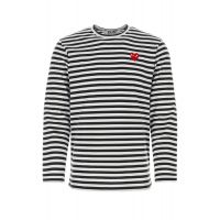Comme des Garcons Play Striped Red Heart Long-sleeved T-Shirt
