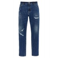 Dolce & Gabbana Logo Embroidered Distressed Jeans