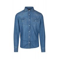 Brunello Cucinelli Button-Up Straight Hem Denim Shirt