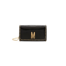 모스키노 Moschino M Logo Studded Leather Wallet-On-Chain 0400016993079_BLACK