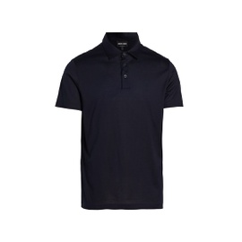 조르지오 아르마니 Giorgio Armani Solid Silk-Cotton Polo Shirt 0400017242153_NAVY