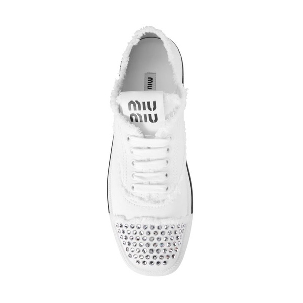 미우미우 Miu Miu Gabardine Crystal Toe Sneakers 0400017979086_BIANCO