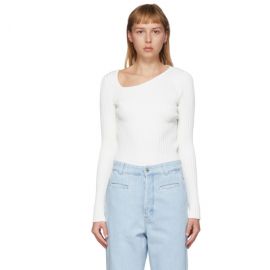 로에베 Loewe White Asymmetric Collar Sweater 201677F096186
