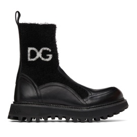 돌체앤가바나 Dolce & Gabbana Black Hors Sock Ankle Boots 212003M228001