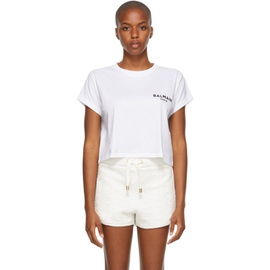 발망 Balmain White Cropped Logo T-Shirt 212251F110003