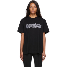 지방시 Givenchy Black Embroidered 4G T-Shirt 212278F110008