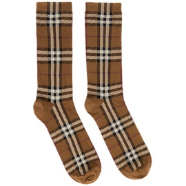 버버리 Burberry Brown Intarsia Check Socks 212376F076020