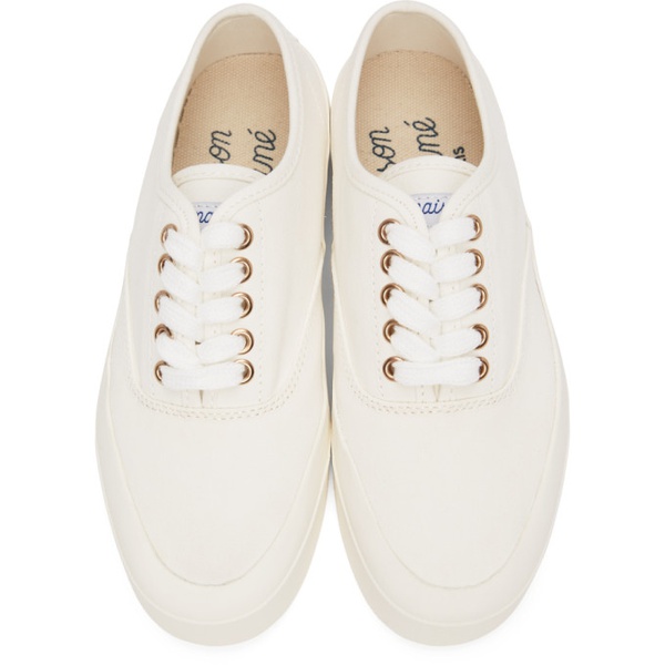 메종키츠네 Maison Kitsune White Canvas Laced Sneakers 212389F128289