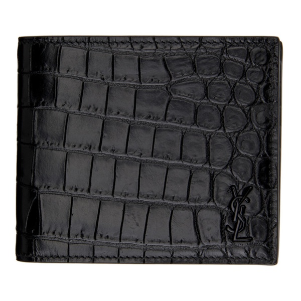 생로랑 생로랑 Saint Laurent Black Croc Tiny Monogram East/West Bifold Wallet 212418M163027
