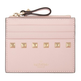 발렌티노 Valentino Garavani Pink Rockstud Zipper Card Holder 212807F037024