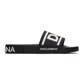 돌체앤가바나 Dolce & Gabbana Black Beachwear Logo Slides 221003M234002