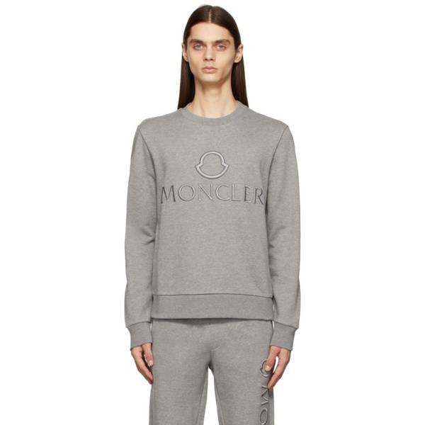 몽클레어 몽클레어 Moncler Grey Logo Outline Embroidered Sweatshirt 221111M204067