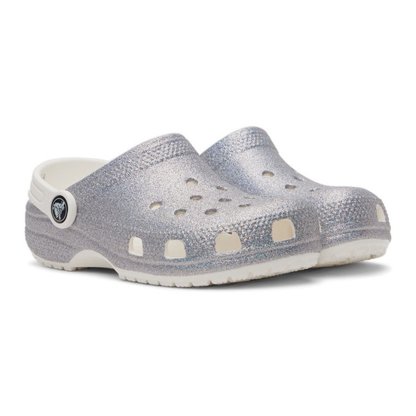 크록스 Crocs Kids White Classic Glitter Sandals 221209M711017