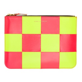 COMME des GARCONS WALLETS Pink & Yellow Fluo Squares Pouch 221230F045009
