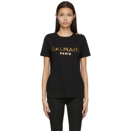 발망 Balmain Black & Gold 3-Button Metallic T-Shirt 221251F110009