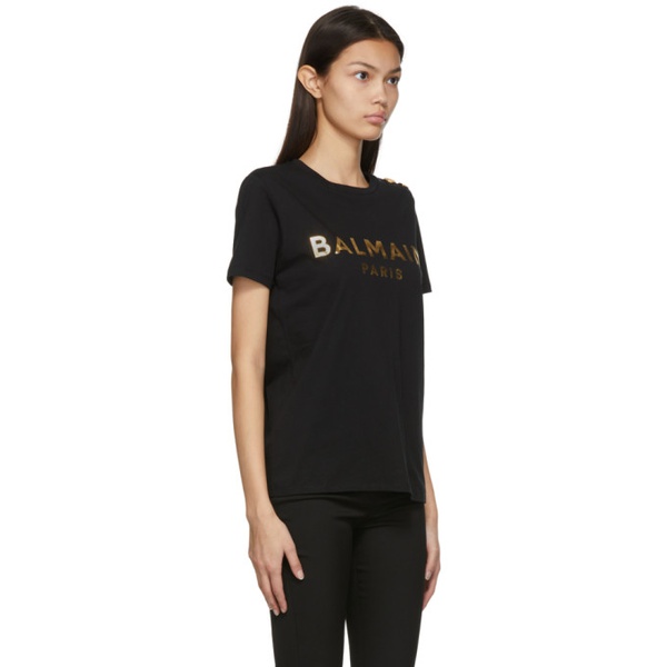 발망 발망 Balmain Black & Gold 3-Button Metallic T-Shirt 221251F110009