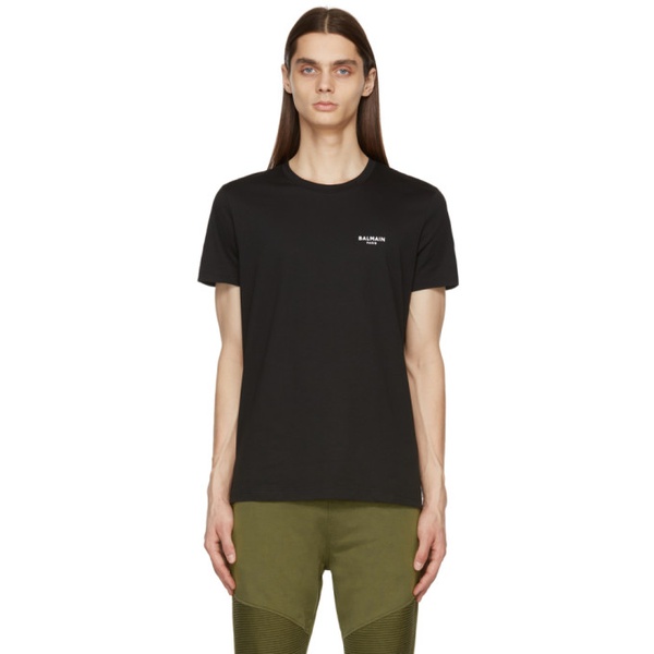 발망 발망 Balmain Black Flocked Logo T-Shirt 221251M213001