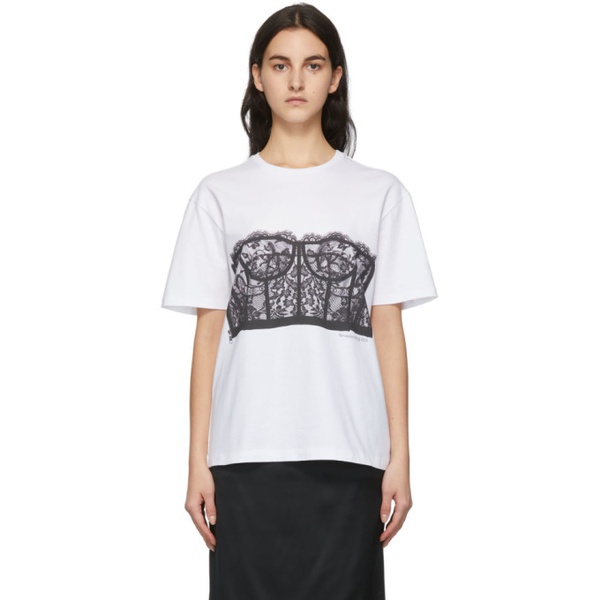 알렉산더 맥퀸 알렉산더맥퀸 Alexander McQueen White Bustier Print T-Shirt 221259F110012